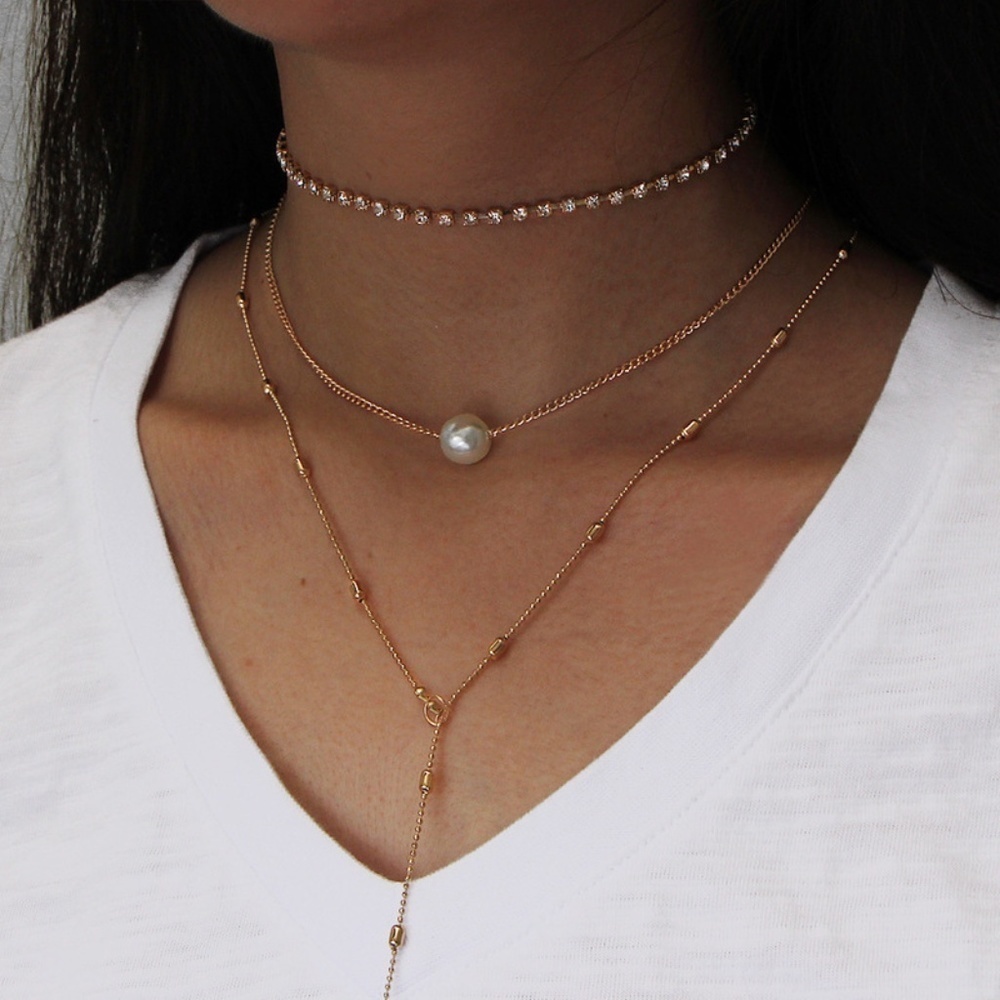 *ANTHOUSA* Pearl Multilayered Fashion Necklace